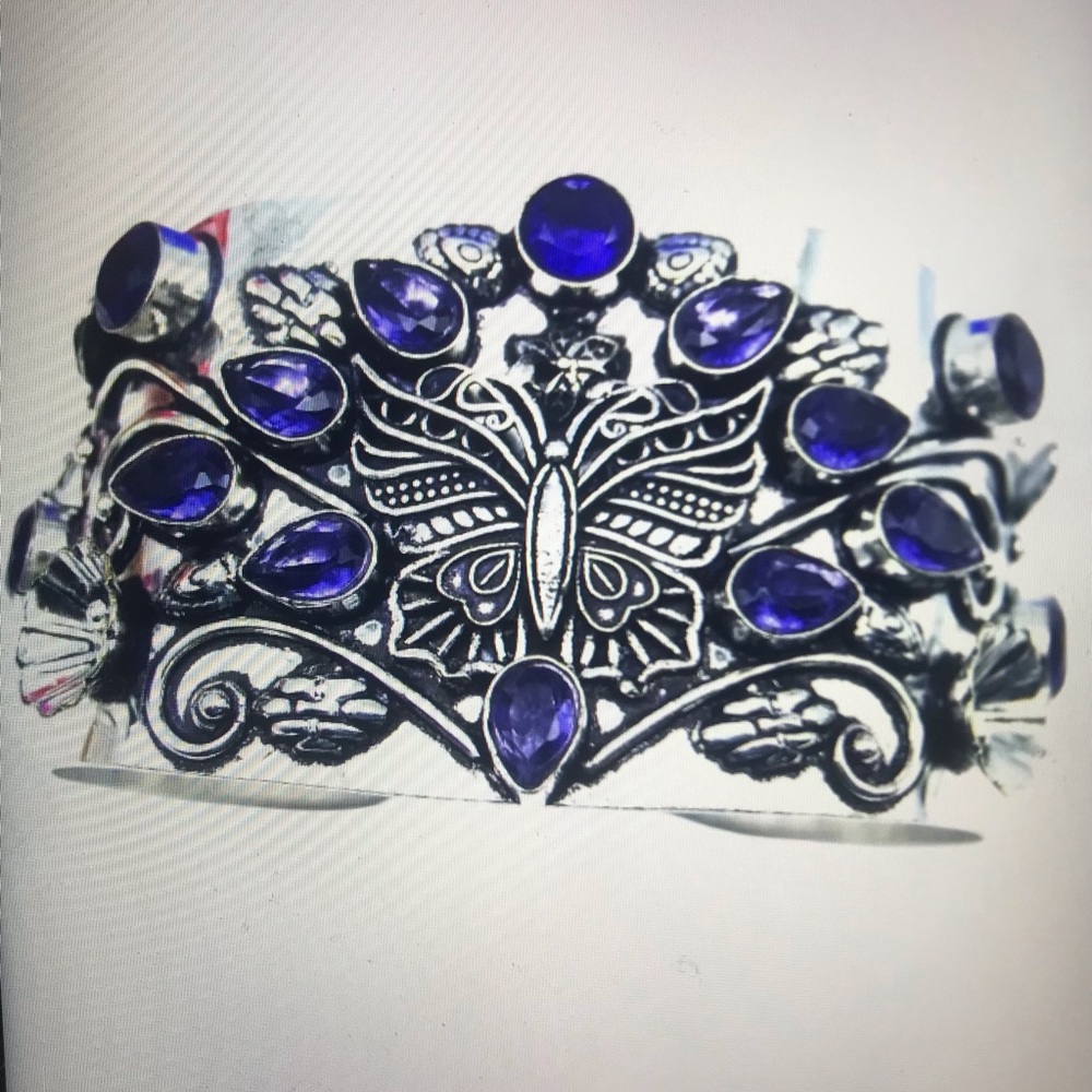 Amethyst Stamped Solid 925 Sterling Silver Cuff Bracelet